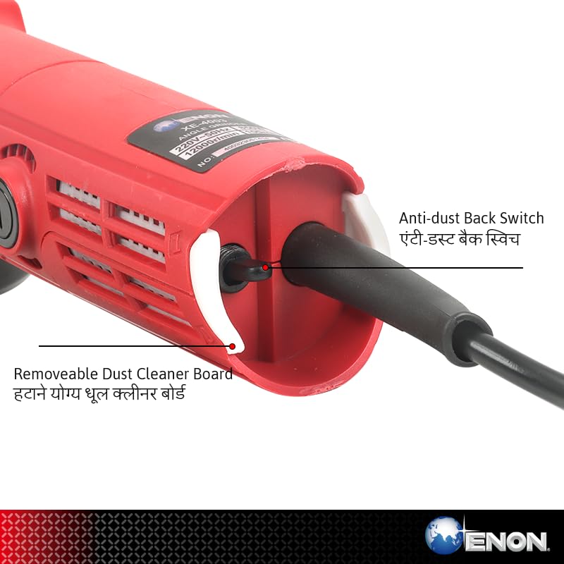 ENON Corded Electric Angle Grinder 850W 12000 RPM with 3 Cutting & 1 Grinder Wheel 100m for Grinding, Polishing & Cutting with 3 Position Side-Handle, for Home & DIY Use, Back Switch (XE-4003) ENON Corded Electric Angle Grinder 850W 12000 RPM with 3 Cutting & 1 Grinder Wheel 100m for Grinding, Polishing & Cutting with 3 Position Side-Handle, for Home & DIY Use, Back Switch (XE-4003)